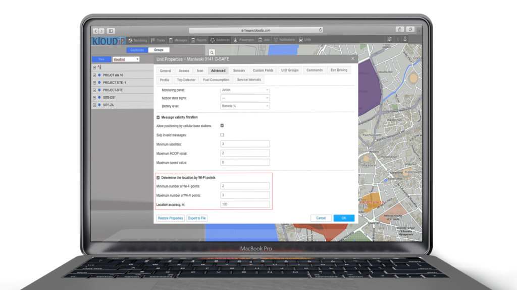 Fleet management software: Wi-Fi location detection feature