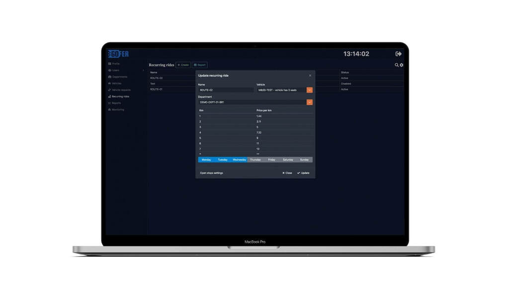 How to setup a recurring ride in a business transport management software? 